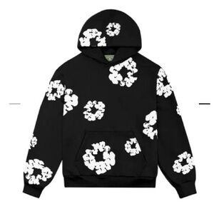 Floral Patterned Black and White Men's Hoodie